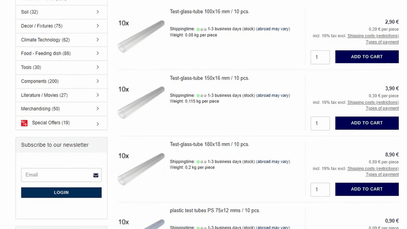 Provette nel negozio online Antstore
