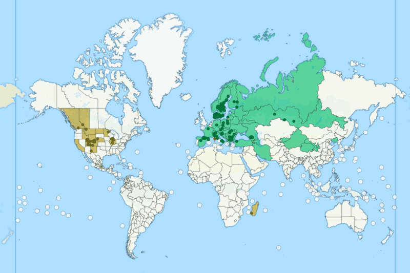 Mapa da Formica cinerea